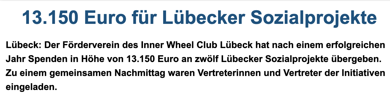 Spendenübergabe an 12 Lübecker Projekte